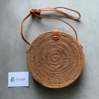 【直径24.0cm】Novum Crafts ハンドメイド ラタン ショルダーバッグ■ビンテージ オールド レトロ アメリカ古着 籐編み