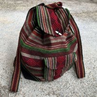 【38cm×38cm】PINZON メキシカンラグ リュックサック バッグ 黒赤緑 総柄■オールド アメリカ古着 メキシコ エスニック 民族