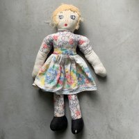 【48cm】UNKNOWN ハンドメイド ドール ぬいぐるみ■ビンテージ アンティーク 人形 オブジェ インテリア 女の子 花柄 70s