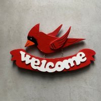 【19.0×33.6cm】welcome ハンドメイド 鳥 ウッド ウォールデコ■ビンテージ アンティーク アメリカ雑貨 インテリア 壁掛けオブジェ