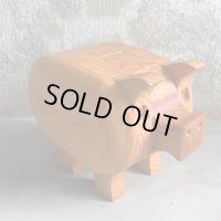 【高さ 12.7cm】UNKNOWN 豚 ウッド ピギーバンク 貯金箱■ビンテージ アンティーク アメリカ雑貨 インテリア オブジェ 動物 ハンドメイド