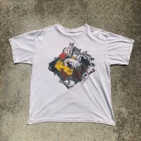 【L】90s-2000s FRUIT OF THE LOOM ネコ プリントTシャツ 白■ビンテージ オールド アメリカ古着 フルーツ 綿ポリ 動物 キャット