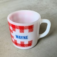 【8.0cm】Westfield「WAYNE」ミルクガラス マグ ギンガムチェック■ビンテージ アンティーク アメリカ雑貨 コップ コーヒーカップ