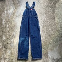 【W32】メキシコ製 Dickies デニム オーバーオール 青色■ビンテージ オールド レトロ アメリカ古着 ディッキーズ