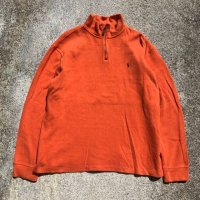 【XL】Polo Ralph Lauren プルオーバー ハーフジップ コットンニット セーター オレンジ■オールド アメリカ古着 ラルフローレン