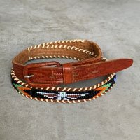 【W27-W31】Hand Beaded ビーズ＆レザー レザーベルト サンダーバード■ビンテージ オールド アメリカ古着 ネイティブアメリカン 