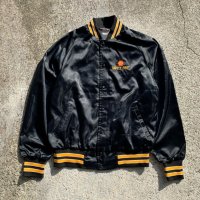 【L/XL】80s USA製 SPORTSMASTER シェル石油 ナイロンサテンジャケット ブラック 黒■ビンテージ オールド レトロ アメリカ古着 企業 刺繍