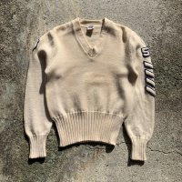 【XS/S or Ladies】50s NELSON KNITTING MILLS CO. Vネック スクールセーター ウールニット 白■ビンテージ アメリカ古着 レディース