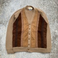 【S/M】70s Parkton ウール×スエード カーディガン ブラウン×ベージュ■ビンテージ オールド レトロ アメリカ古着 ニット セーター 