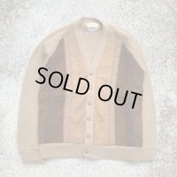 【S/M】70s Parkton ウール×スエード カーディガン ブラウン×ベージュ■ビンテージ オールド レトロ アメリカ古着 ニット セーター 