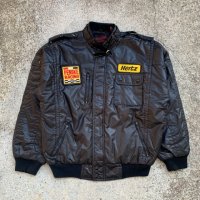 【M/L】Hertz&Penske ワッペン付き ナイロン レーシングジャケット ブラック 黒■ビンテージ オールド アメリカ古着 80s/90s