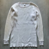 【XL(M/L相当)】SEARS コットン×ポリエステル サーマルシャツ 白■ビンテージ アメリカ古着 USA製 70s/80s シアーズ ロンT ワッフル