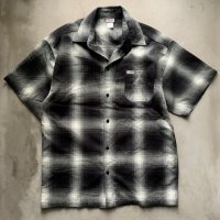 【M/L】USA製 CALTOP アクリル 半袖ボックスシャツ 白黒 オンブレチェック■ビンテージ オールド アメリカ古着 開襟 オープンカラー