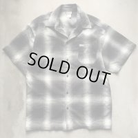 【M/L】USA製 CALTOP アクリル 半袖ボックスシャツ 白黒 オンブレチェック■ビンテージ オールド アメリカ古着 開襟 オープンカラー