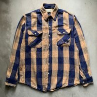 【M/L】USA製 ST JOHN'S BAY ダメージ コットン ヘビーネルシャツ ベージュ ブロックチェック■ビンテージ オールド アメリカ古着 80s/90s