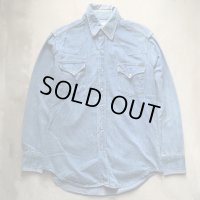 【M】70s SEARS 長袖ウエスタン デニムシャツ 青■ビンテージ オールド レトロ アメリカ古着 USA製 シアーズ スナップボタン カウボーイ