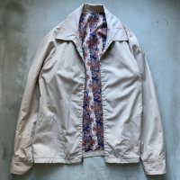 【L/XL】70s UNKNOWN スウィングトップジャケット ベージュ 無地■ビンテージ オールド レトロ アメリカ古着 花柄ライナー 総柄