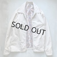【L/XL】70s UNKNOWN スウィングトップジャケット ベージュ 無地■ビンテージ オールド レトロ アメリカ古着 花柄ライナー 総柄