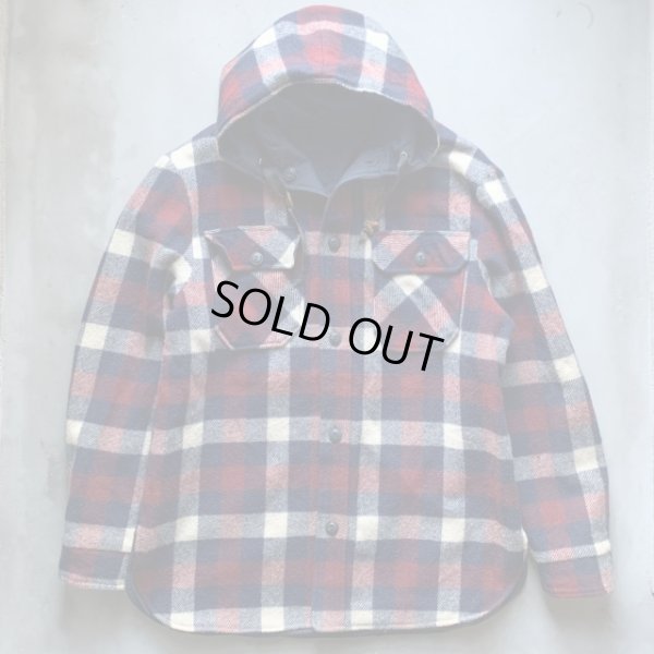 画像1: 【M/L】80s USA製 Woolrich リバーシブルジャケット パーカー ネイビー×チェック■ビンテージ オールド アメリカ古着 ウールリッチ