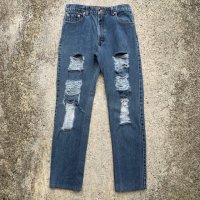 【W31】90s USA製 Levi's 550 ダメージデニムパンツ■ビンテージ オールド アメリカ古着 リーバイス ジーパン テーパード レディース