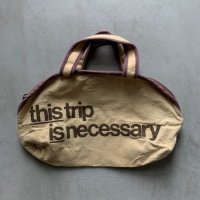 【20cm×33cm】「this trip is necessary」キャンバス地 ハンドバッグ ベージュ■ビンテージ オールド アメリカ古着 ポーチ