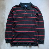 【XS/S】SALE!! Polo Ralph Lauren 長袖ポロシャツ 黒赤ボーダー■ビンテージ オールド アメリカ古着 ポロラルフローレン ボーイズ 16/18