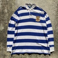 【XXL】SALE!! Polo Ralph Lauren 長袖ポロシャツ 青白 太ボーダー■ビンテージ オールド アメリカ古着 ポロラルフローレン ラガーシャツ