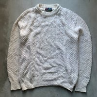 【L/XL】USA製 ISLE OF COTTON コットンニット セーター ネップ 白■ビンテージ オールド アメリカ古着 80s-90s ケーブル編み