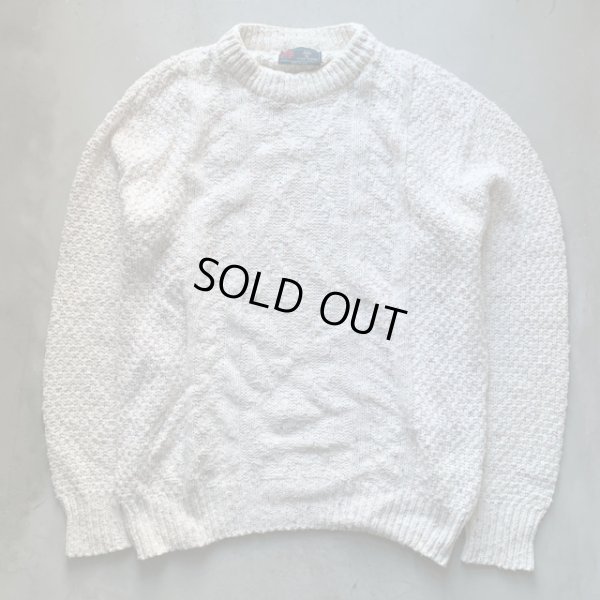画像1: 【L/XL】USA製 ISLE OF COTTON コットンニット セーター ネップ 白■ビンテージ オールド アメリカ古着 80s-90s ケーブル編み