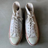 【US8 1/2 27cm程度】USA製 90s CONVERSE オールスター ハイカット キャンバススニーカー 白■ビンテージ アメリカ製 古着 コンバース