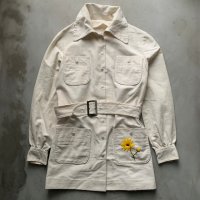 【Ladies】70s UNKNOWN 刺繍入り コットン ジャケット 白■ビンテージ オールド アメリカ古着 USA製 ハンドメイド ヒッピー レディース