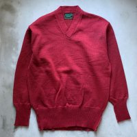 【M/L】50s H.L. Whiting Co. Vネック ウールセーター ニット えんじ 赤 無地■ビンテージ オールド アメリカ古着 レタード 長リブ