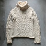 【Ladies】アイルランド製 INIS CRAFTS ケーブル編み ウール タートルネックセーター 白■ビンテージ アメリカ古着 レディース ニット