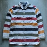 【L/XL】PENDLETON 長袖ヘビーネルシャツ 白 マルチボーダー■ビンテージ オールド アメリカ古着 ペンドルトン オールコットン