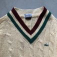 画像3: 【S/M】IZOD LACOSTE Vネック アクリルセーター チルデンニット 生成り色■ビンテージ オールド アメリカ古着 70s/80s ケーブル編み 