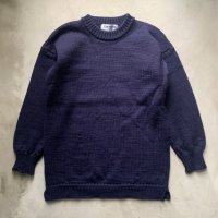 【S or Ladies】イギリス製 Guernsey ウールセーター ネイビー 濃紺■ビンテージ アメリカ古着 フィッシャーマン ガンジーセーター