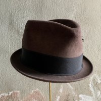 【58cm 7 1/4】SALE!! USA製 BEAVER HAT フェドラハット 茶系■ビンテージ オールド レトロ アメリカ古着 帽子 ビーバーハット アメリカ製