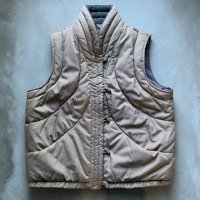 【L】UNNOWN キルティング 中綿ダウンベスト グレーベージュ■ビンテージ オールド アメリカ古着 ショールカラー 70s/80s レディース