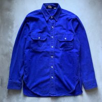 【M】80s USA製 Woolrich 長袖シャモアクロスシャツ 青無地■ビンテージ オールド アメリカ古着 コットン ウールリッチ ネルシャツ 