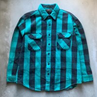 【XL】GREATLAND コットン ヘビーネルシャツ 緑黒 ブロックチェック■ビンテージ オールド レトロ アメリカ古着 90s