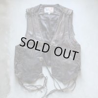 【S/M】LEATHER WEAR コンチョボタン レザーベスト 焦げ茶■ビンテージ レトロ アメリカ古着 レースアップ カウボーイ ウエスタン 本革