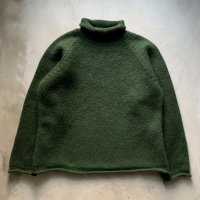 【M(S相当)】90s J.CREW ウール ロールネックセーター グリーン 緑無地■ビンテージ オールド アメリカ古着 ニット ジェイクルー 巨人タグ