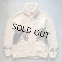 【M】Canadian Sweater カウチンニット セーター ジャケット シベリアンハスキー 犬■ビンテージ オールド アメリカ古着 ハンドニット