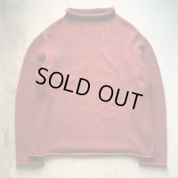 【M/L】J.CREW ロールネック コットンニット セーター えんじ 赤茶 無地■オールド アメリカ古着 ジェイクルー