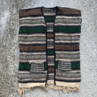 【S/M】ハンドメイド メキシカンラグ ベスト 総柄■ビンテージ オールド アメリカ古着 リメイク フリンジ バイカー MC 60s/70s