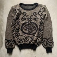 【Ladies】UNKNOWN アクリルニット ブラック×グレー 総柄 黒■ビンテージ オールド レトロ アメリカ古着 80s レディース セーター