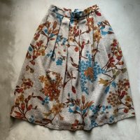 【W25】SALE!! UNKNOWN 膝丈 ウール プリーツスカート グレー 花柄 総柄■ビンテージ オールド レトロ レディース アメリカ古着 70s/80s