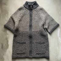 【Ladies M】SALE!! アイルランド製 INIS CRAFTS ダブルジップ 半袖ニット ウールセーター グレー■ビンテージ アメリカ古着 レディース