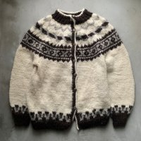 【S or Ladies】UNKNOWN ノルディックセーター カーディガン 白 柄■ビンテージ オールド アメリカ古着 フォークロア ニット モヘア