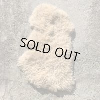 【96cm×58cm】難有り ムートンラグ 白 茶■ビンテージ アンティーク インテリア チェアマット クッション シャギー 羊毛 毛皮 No.2